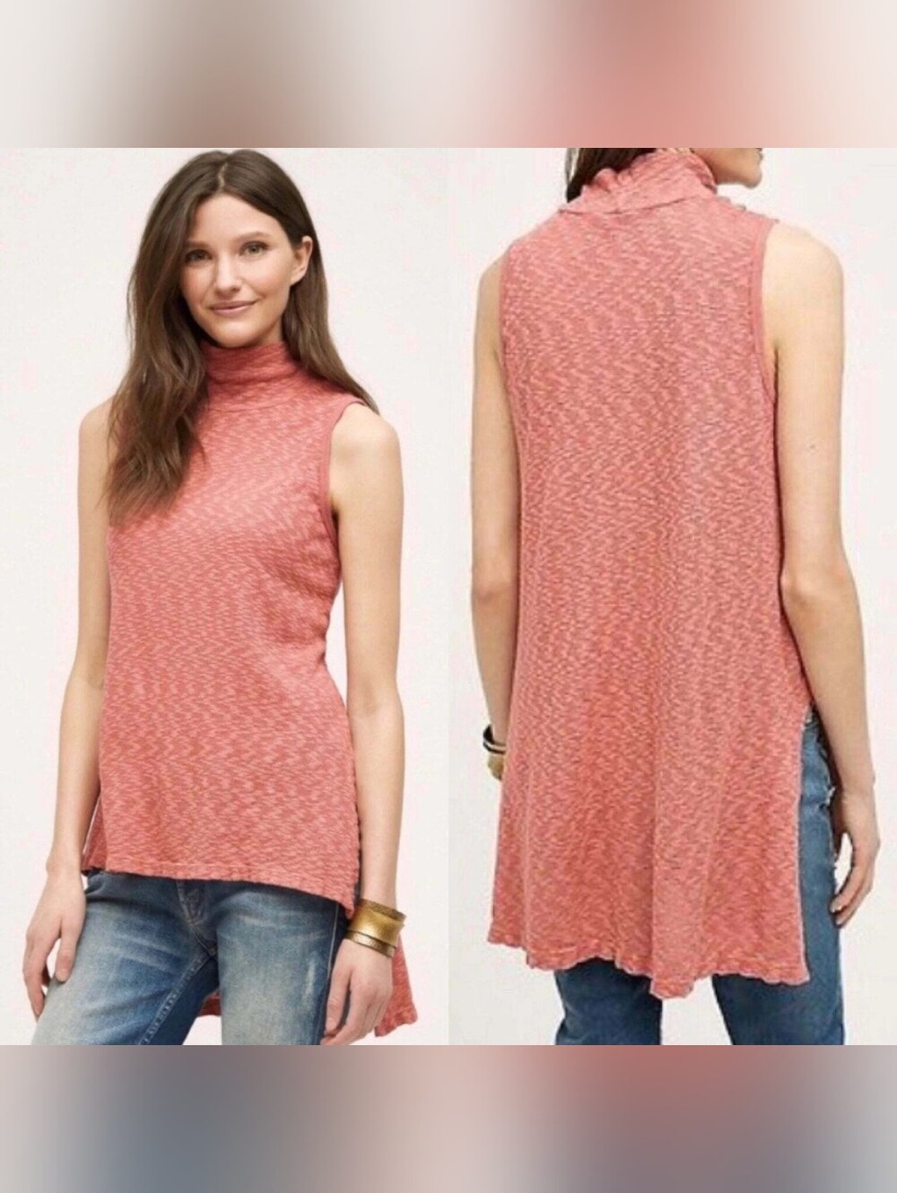 Left Of Center Anthropologie Mauve Heathered Knit Mock Neck Layered Top L